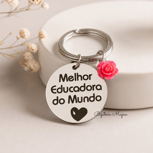 Porta-Chaves Melhor Educadora do Mundo em Aço Inoxidável