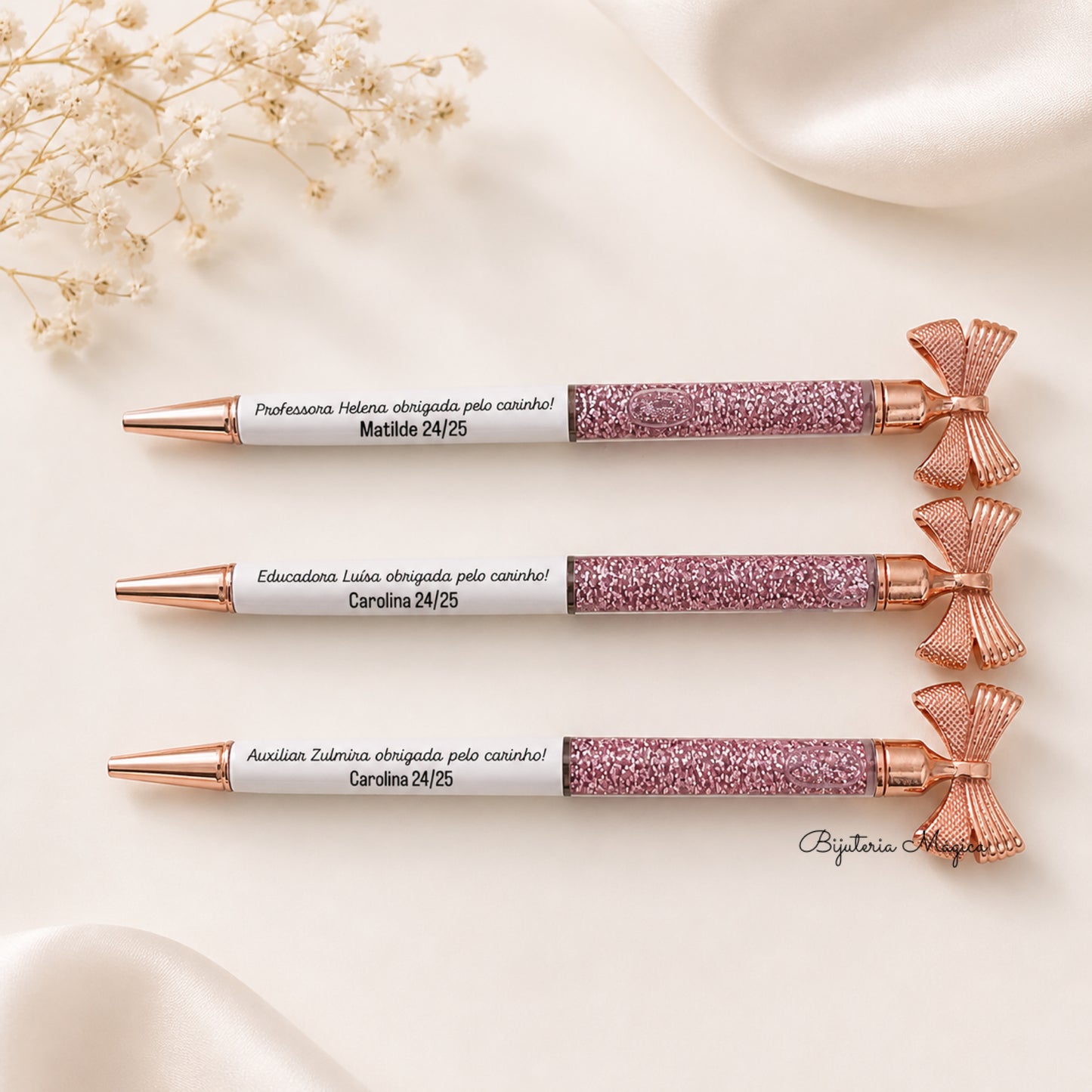 Caneta Laço Rosa Personalizada