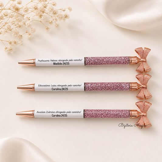 Caneta Laço Rosa Personalizada
