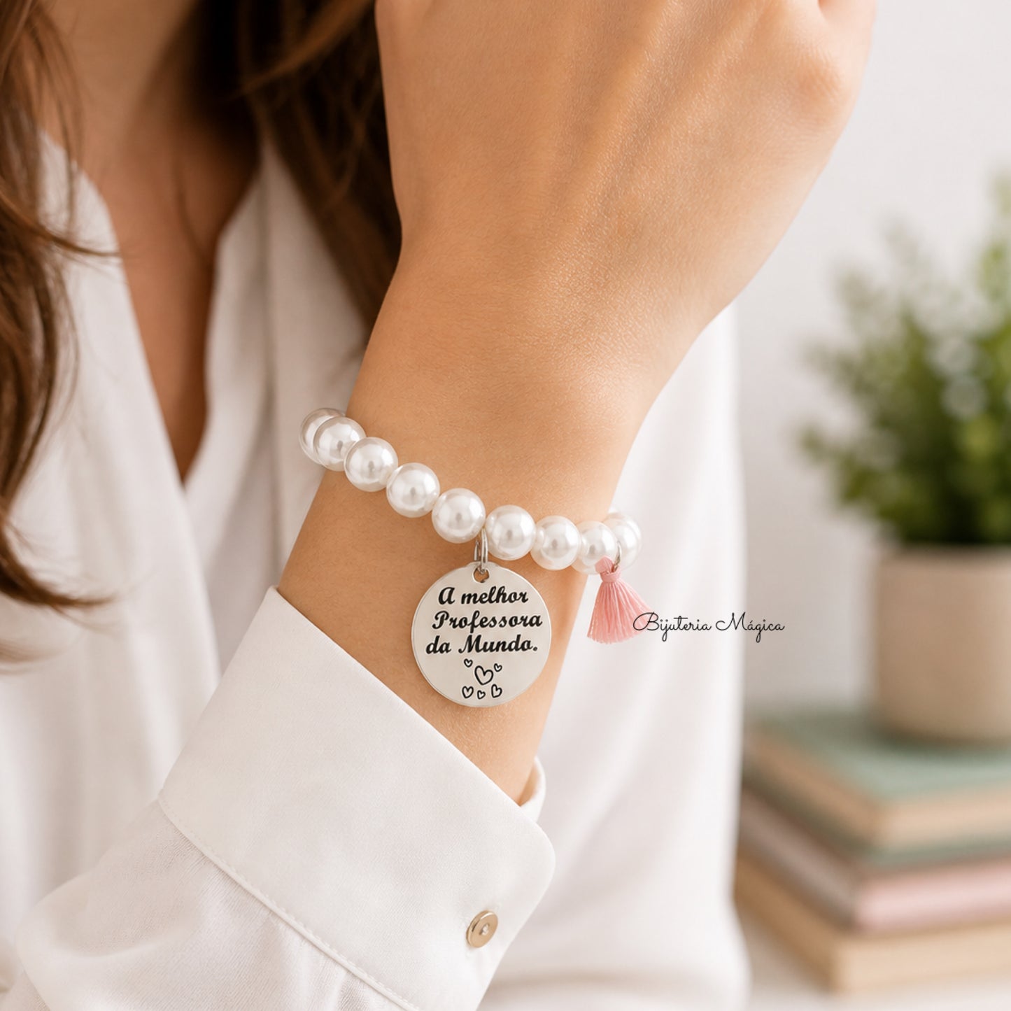Pulseira Pérolas Melhor Professora do Mundo