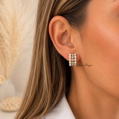 Brincos Pérolas Elegance Dourados em Aço Inoxidável