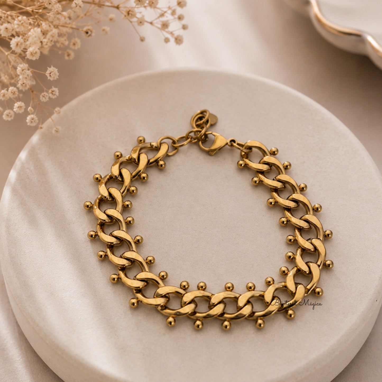 Pulseira Corrente Bold Dourada em Aço Inoxidável