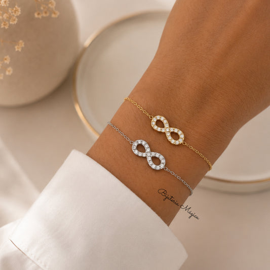 Pulseira Infinito com Zircónias em Aço