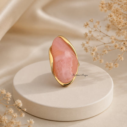 Anel Ajustável com Pedra Rosa em Aço Inoxidável