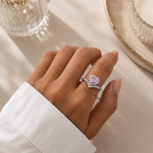 Anel Ajustável Coração Rosa em Ródio