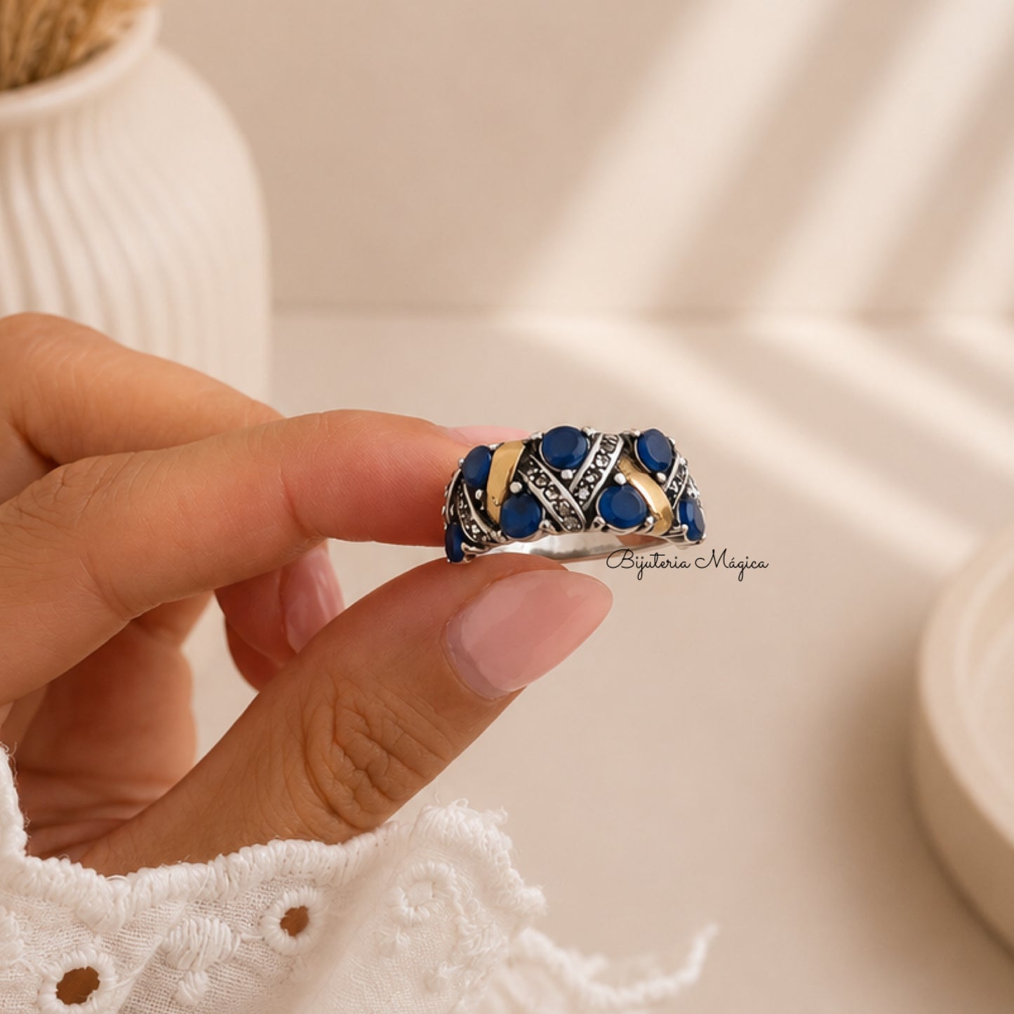 Anel Safira Elegance em Aço Inoxidável