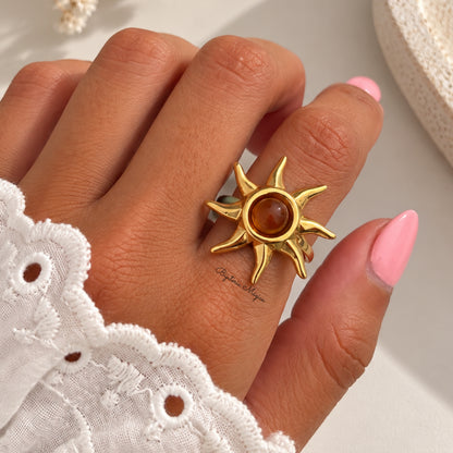 Anel Sol Dourado Âmbar