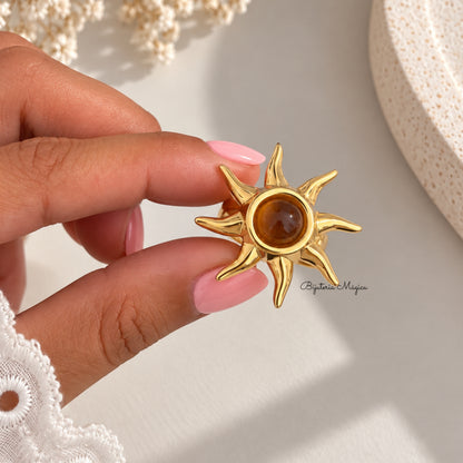 Anel Sol Dourado Âmbar