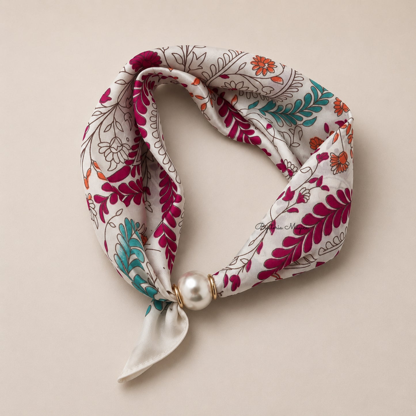 Lenço Floral com Pérola Magnética