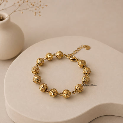 Pulseira Esferas Douradas em Aço Inoxidável