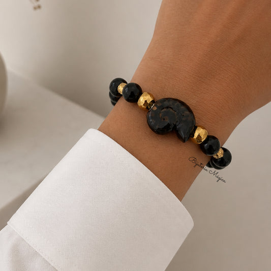 Pulseira Fóssil Marinho em Aço Inoxidável