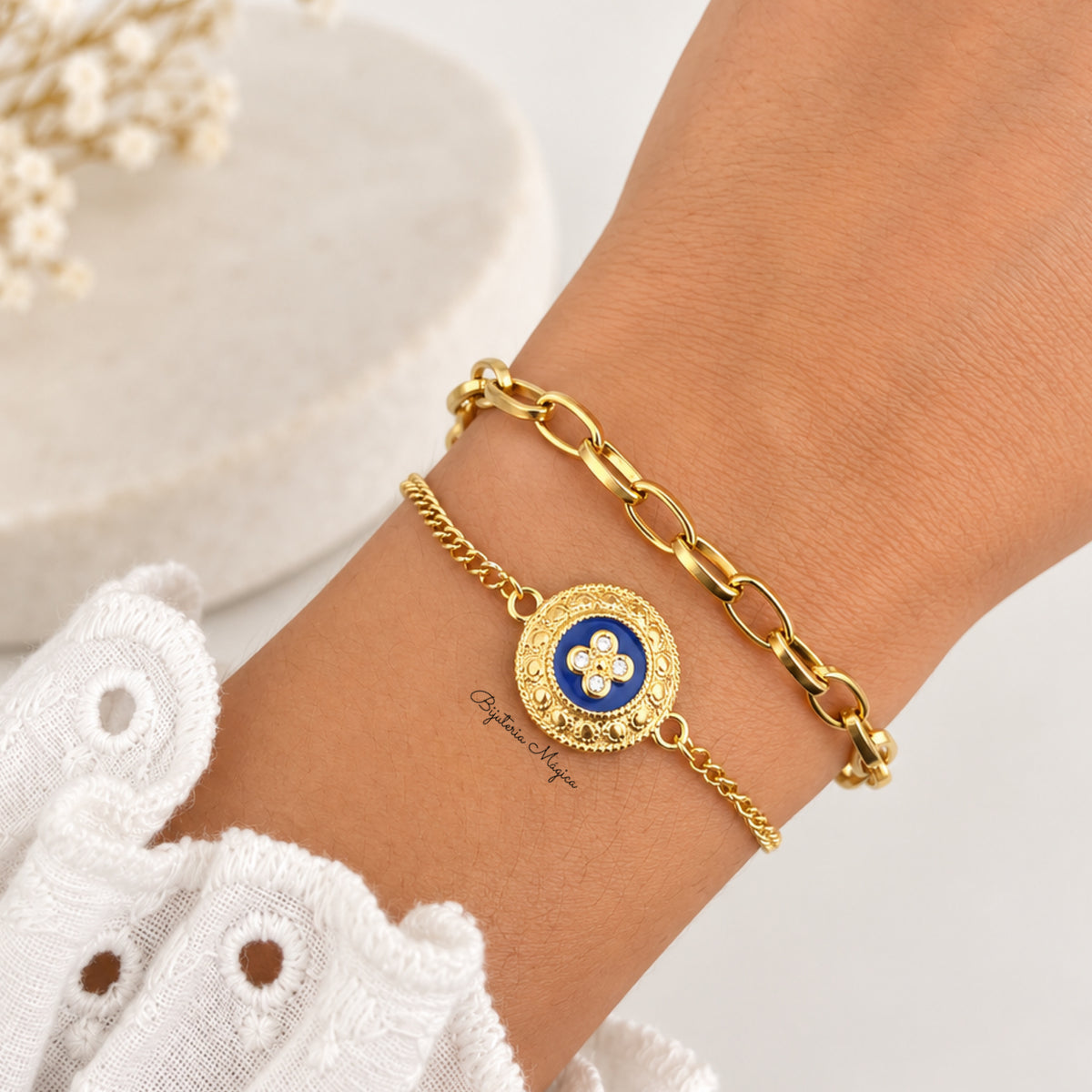 Pulseira Dupla Encanto Azul