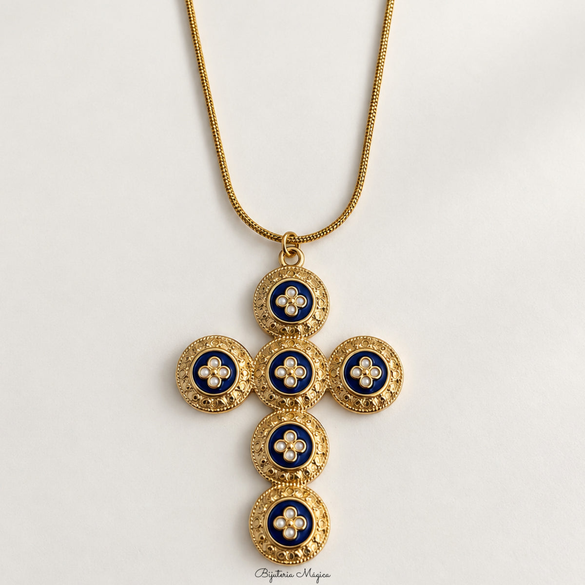 Colar Cruz Portuguesa Azul