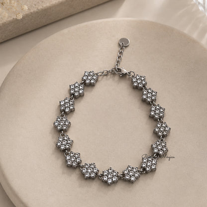 Pulseira Flores Brilhantes Prateada