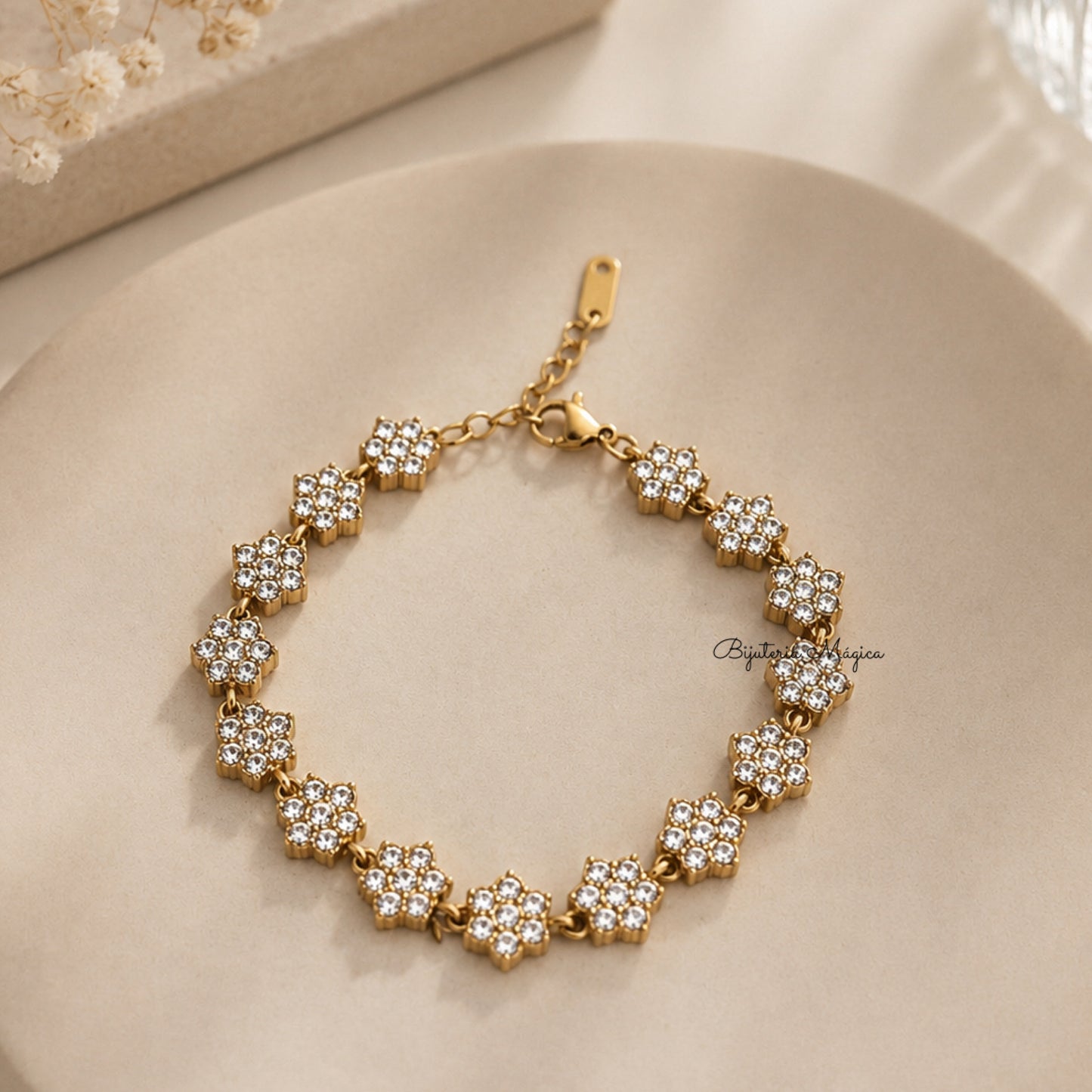Pulseira Flores Brilhantes Dourada