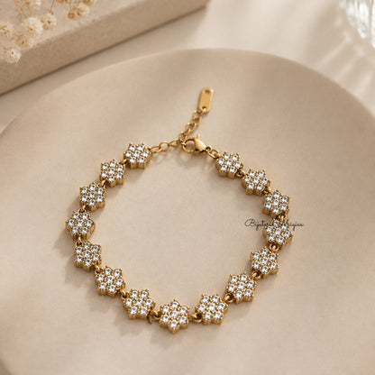 Pulseira Flores Brilhantes Dourada