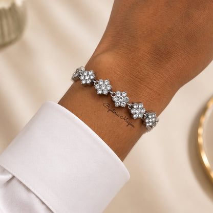 Pulseira Flores Brilhantes Prateada
