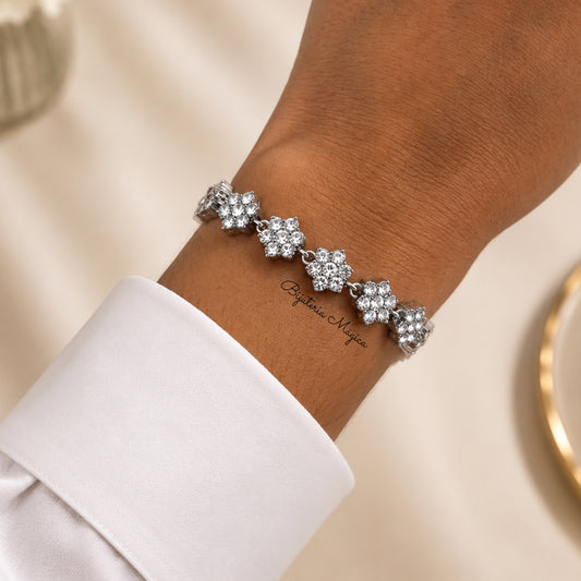 Pulseira Flores Brilhantes Prateada