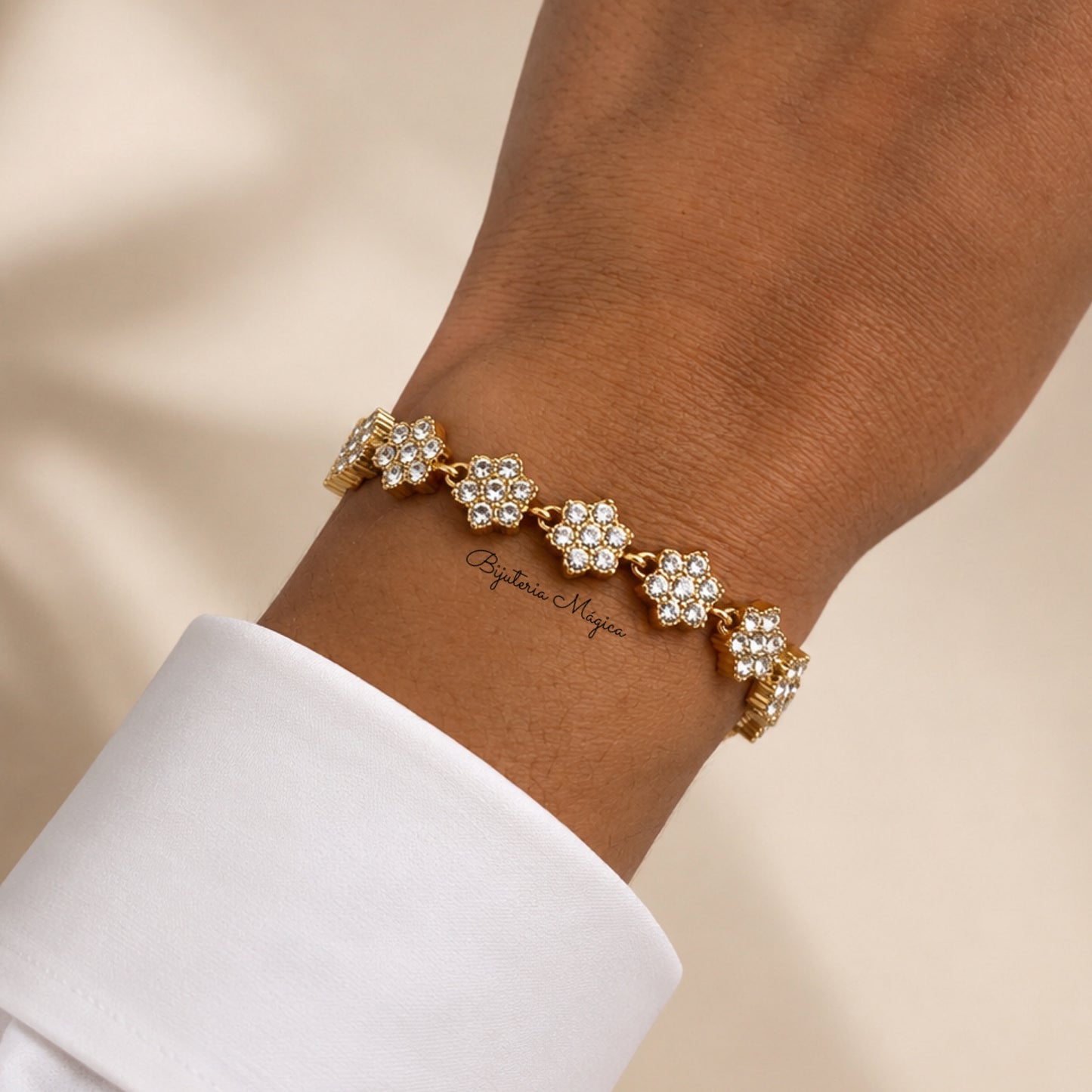 Pulseira Flores Brilhantes Dourada