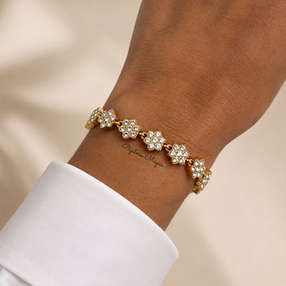 Pulseira Flores Brilhantes Dourada