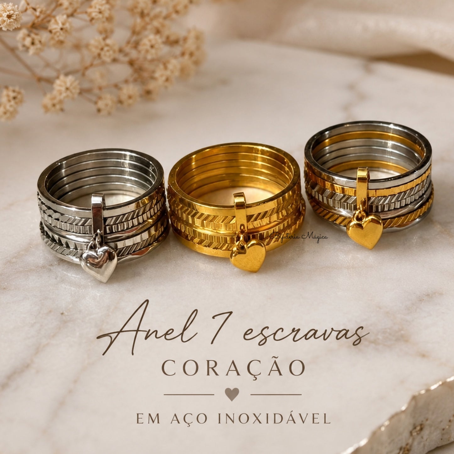 Anel 7 Escravas Coração