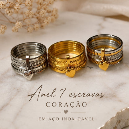 Anel 7 Escravas Coração