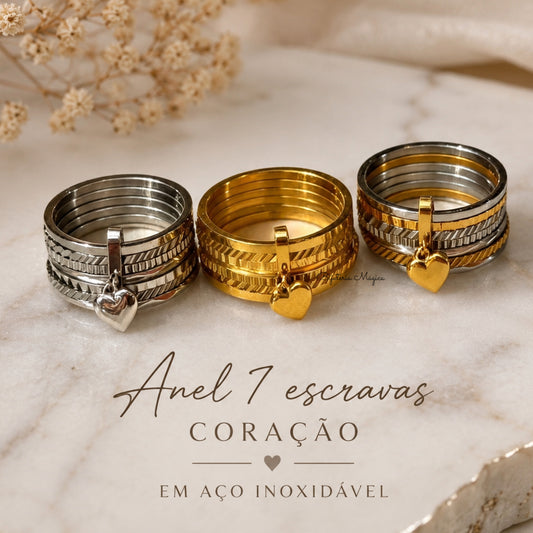 Anel 7 Escravas Coração