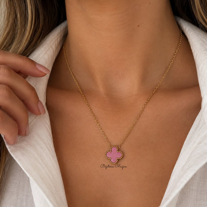 Colar Trevo Rosa