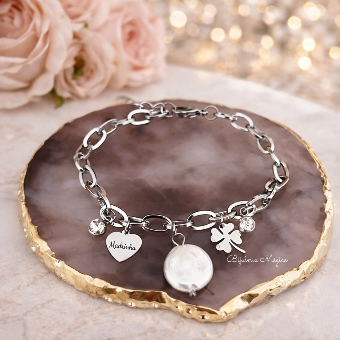 Godmother Lucky Clover Stainless Steel Bracelet