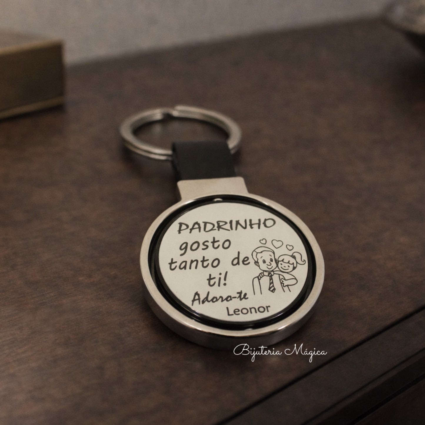 Porta-chaves Personalizado Padrinho em Metal e PU
