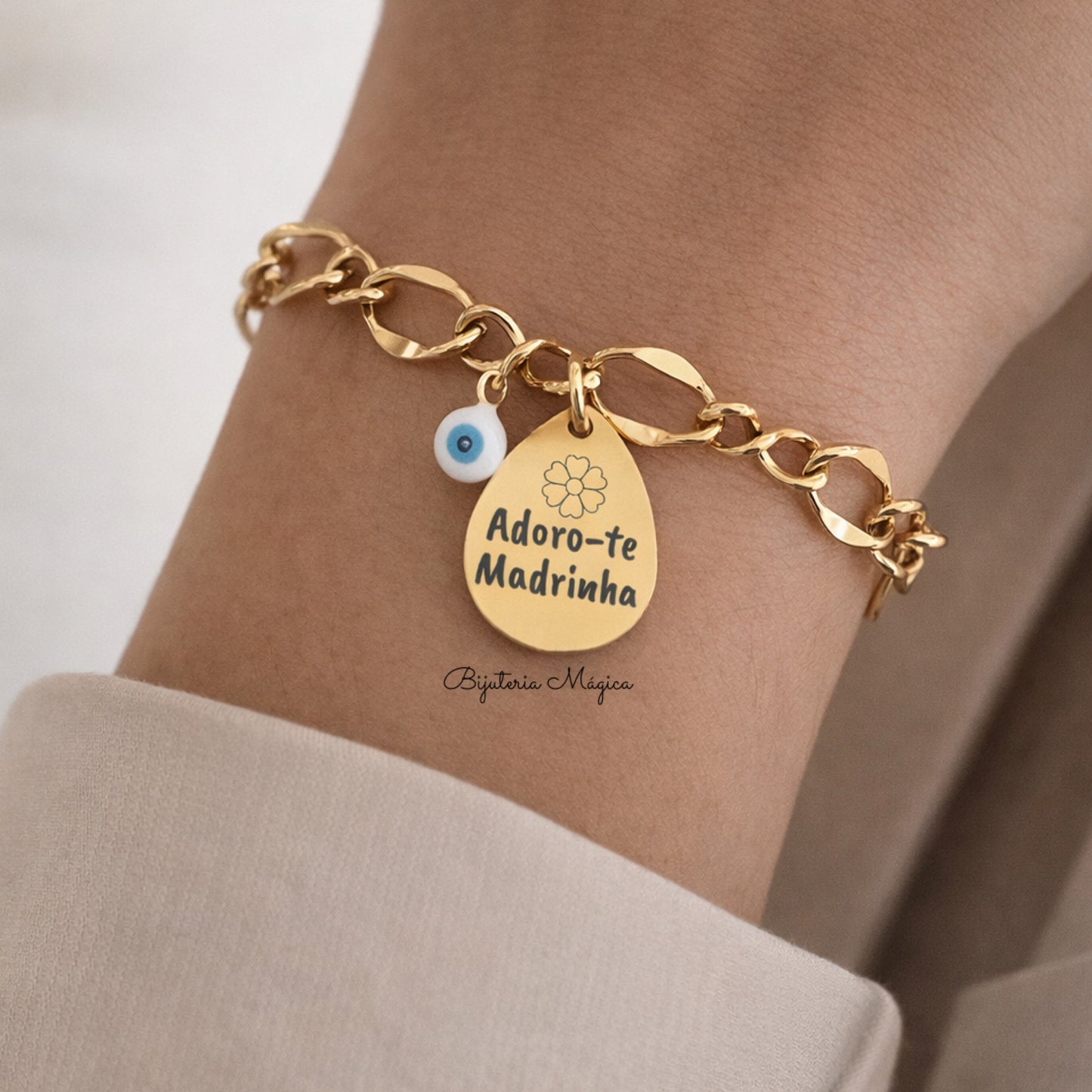 Pulseira Madrinha Adoro-te em Aço Inoxidável