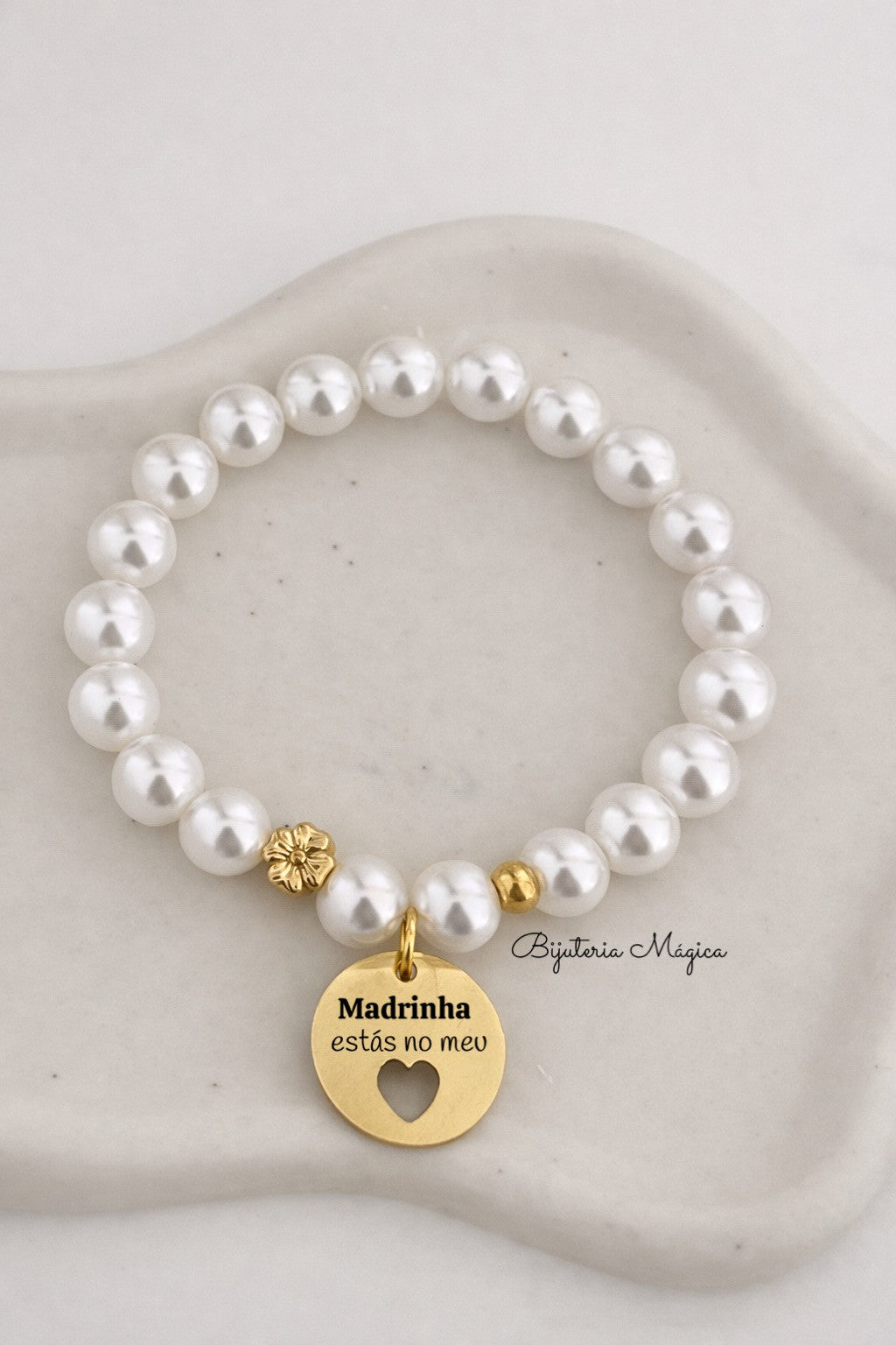 Pulseira Madrinha Pérolas com Medalha