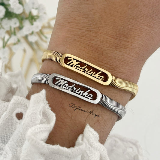 Pulseira Madrinha Placa em Aço