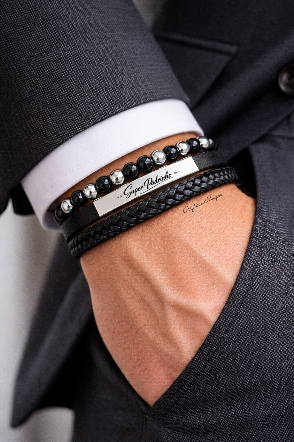 Pulseira Super Padrinho Multivoltas em Aço e PU