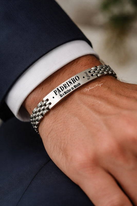 Pulseira Padrinho Personalizada em Aço Inoxidável
