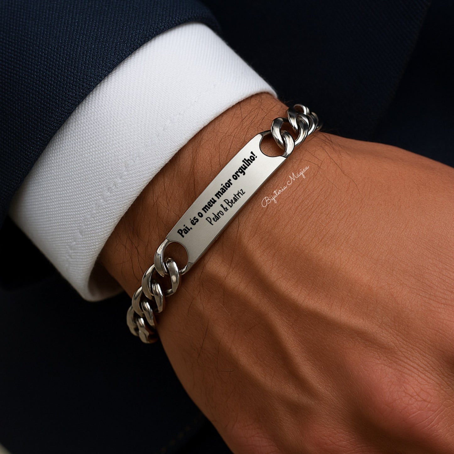 Pulseira Orgulho de Pai – Aço Personalizável