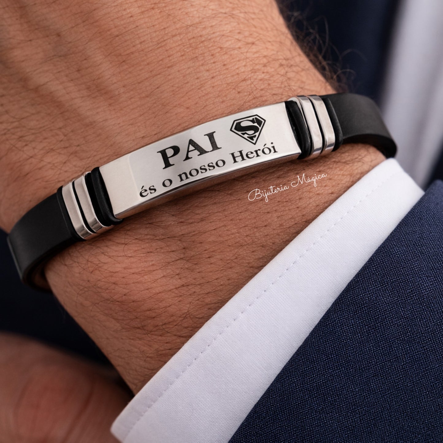Hero Dad Customizable Bracelet - Steel and Black