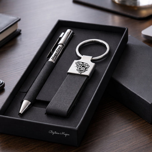 Conjunto Presente Pai – Caneta e Porta-Chaves Personalizados