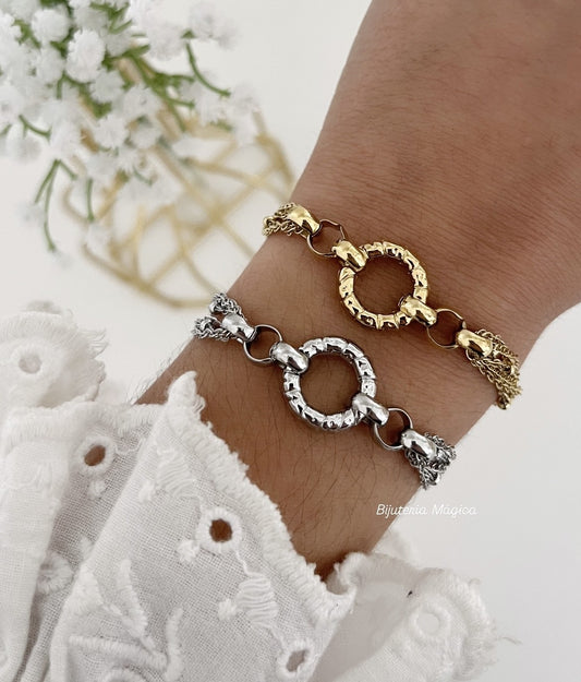 Pulseira Círculo Martelado em Aço