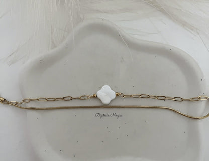 Pulseira Dupla Trevo Madrepérola
