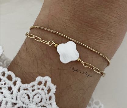 Pulseira Dupla Trevo Madrepérola