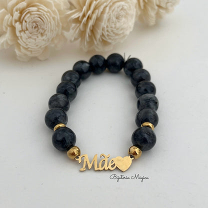 Pulseira Elástica Mãe em Pedra Natural
