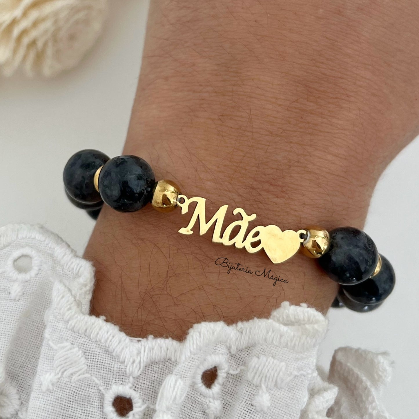 Pulseira Elástica Mãe em Pedra Natural