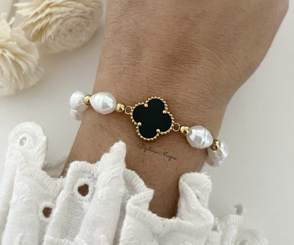 Black Clover Bracelet with Pearls