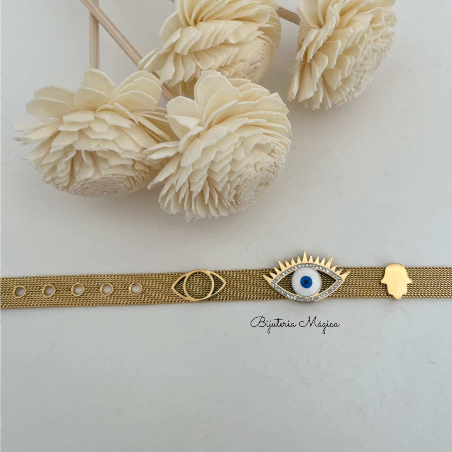 Pulseira Olho Dourado Ajustável