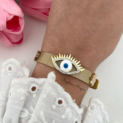 Pulseira Olho Dourado Ajustável