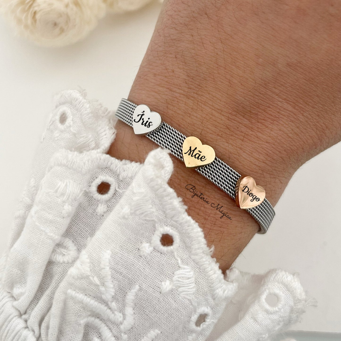 Pulseira Personalizável Corações em Malha