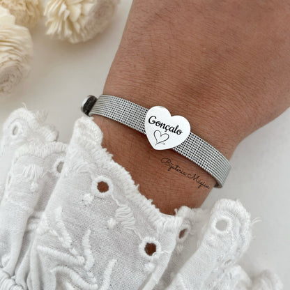 Pulseira Malha com Coração Personalizável
