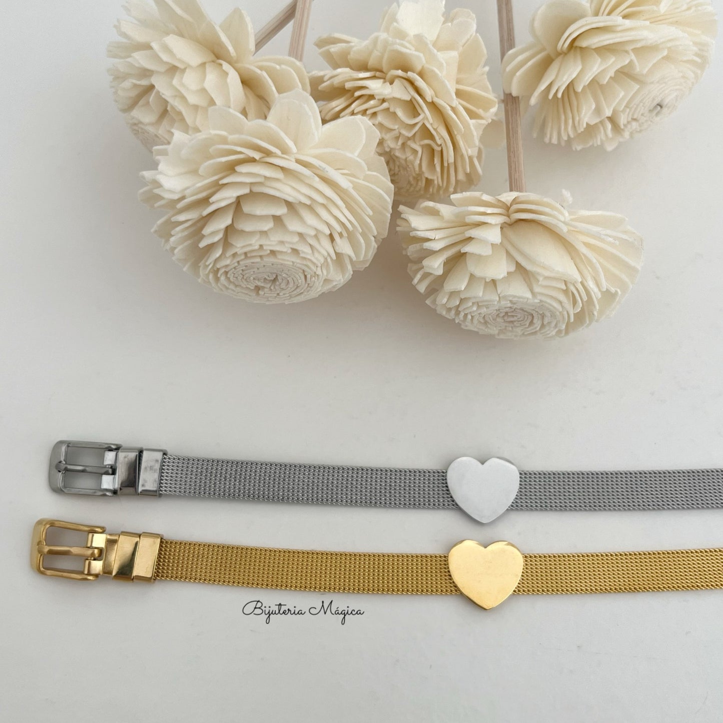 Pulseira Malha com Coração Personalizável