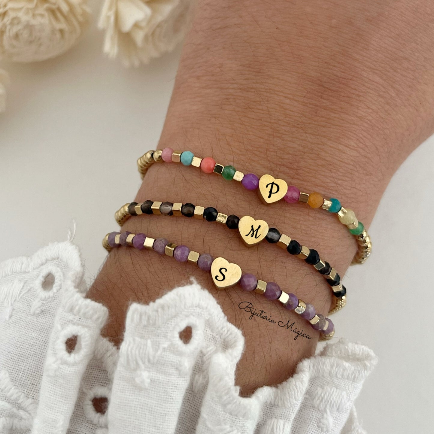 Pulseira Elástica com Coração Personalizável